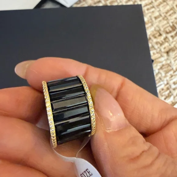 Freida Rothman City Lights Baguette Cigar Band Ring in Black and Gold Size 7 - Picture 6 of 11